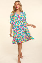 Haptics Women's Floral Ruffled Bubble Sleeve Dress