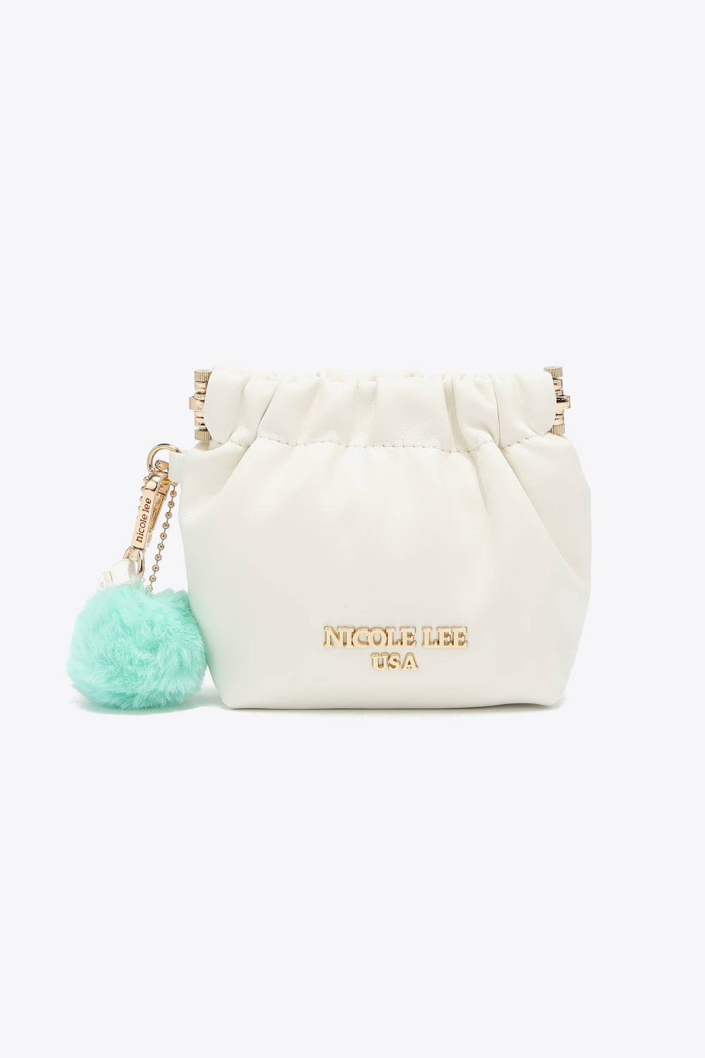 Nicole Lee USA Vegan Leather Two-Tone Pouch with Pompom Keychain