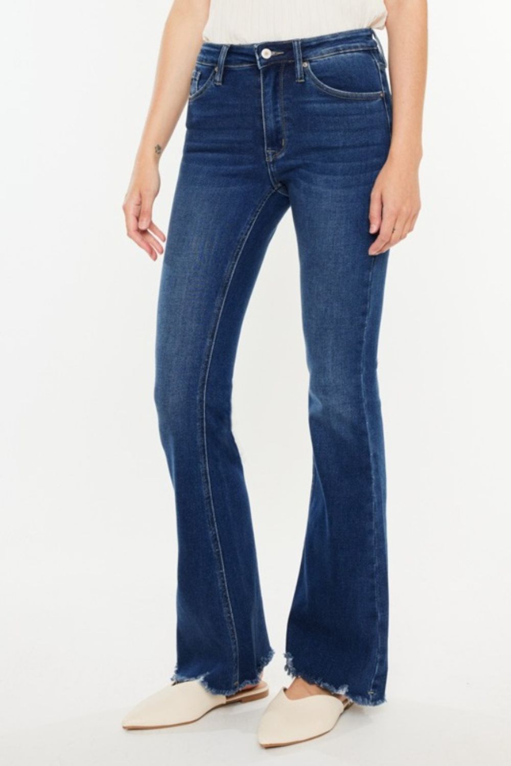 Kancan Cat's Whiskers Raw Hem Flare Jeans - Stylish Flare Denim with Edgy Raw Hem