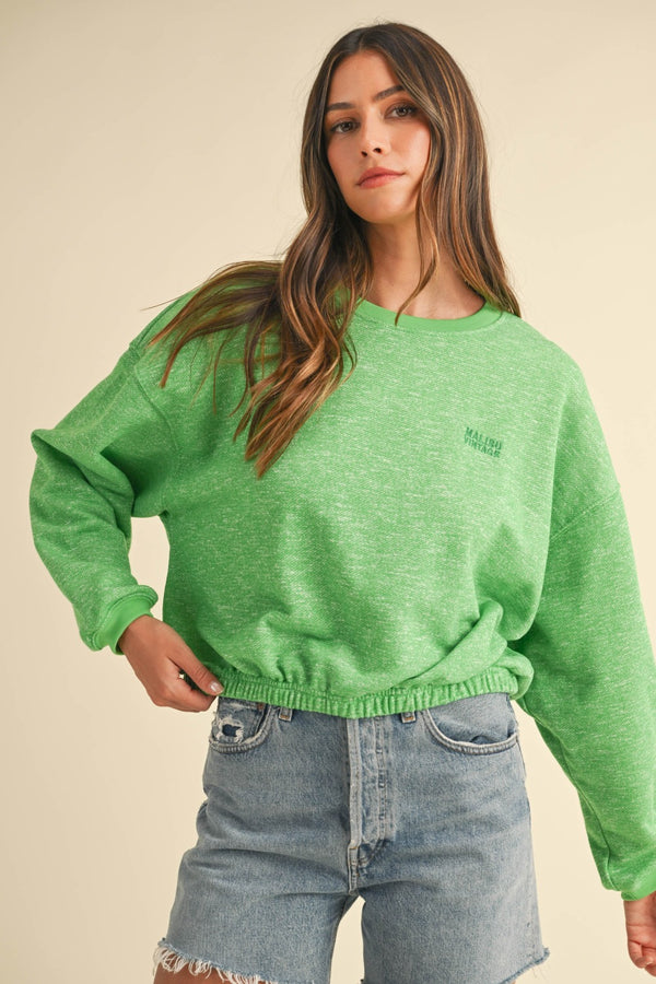 Mable Round Neck Letter Embroidery Crop Sweatshirt