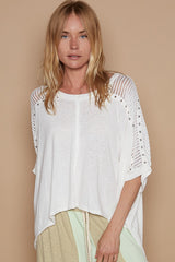 Chic POL Eyelet Detail Studded High-Low Women's Top