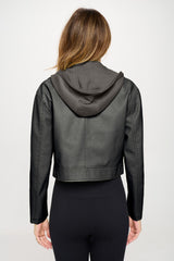 Coalition LA Women's Vegan Leather Hooded Jacket - Stylish Cropped Design