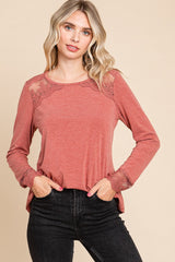 Elegant Full-Size Lace Detail Round Neck Women's T-Shirt - Sophisticated & Comfortable