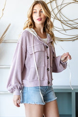 Reborn J Contrast Hooded Ribbed Jacket with Button Down - Chic & Versatile Outerwear