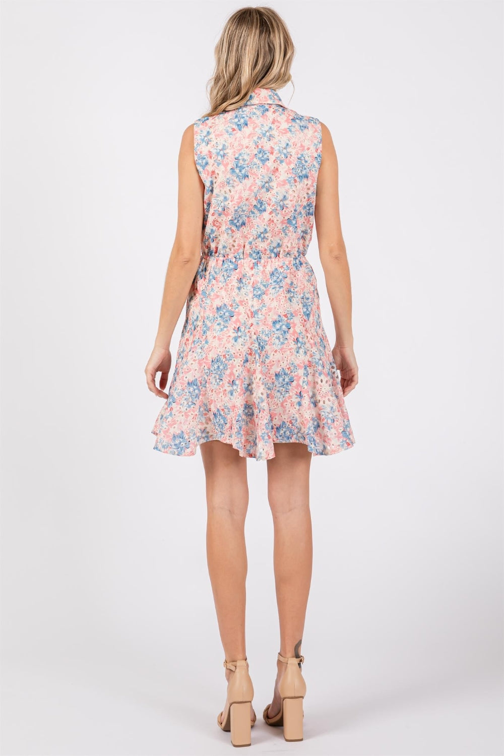 GeeGee Full Size Floral Eyelet Sleeveless Mini Dress - Romantic Summer Style