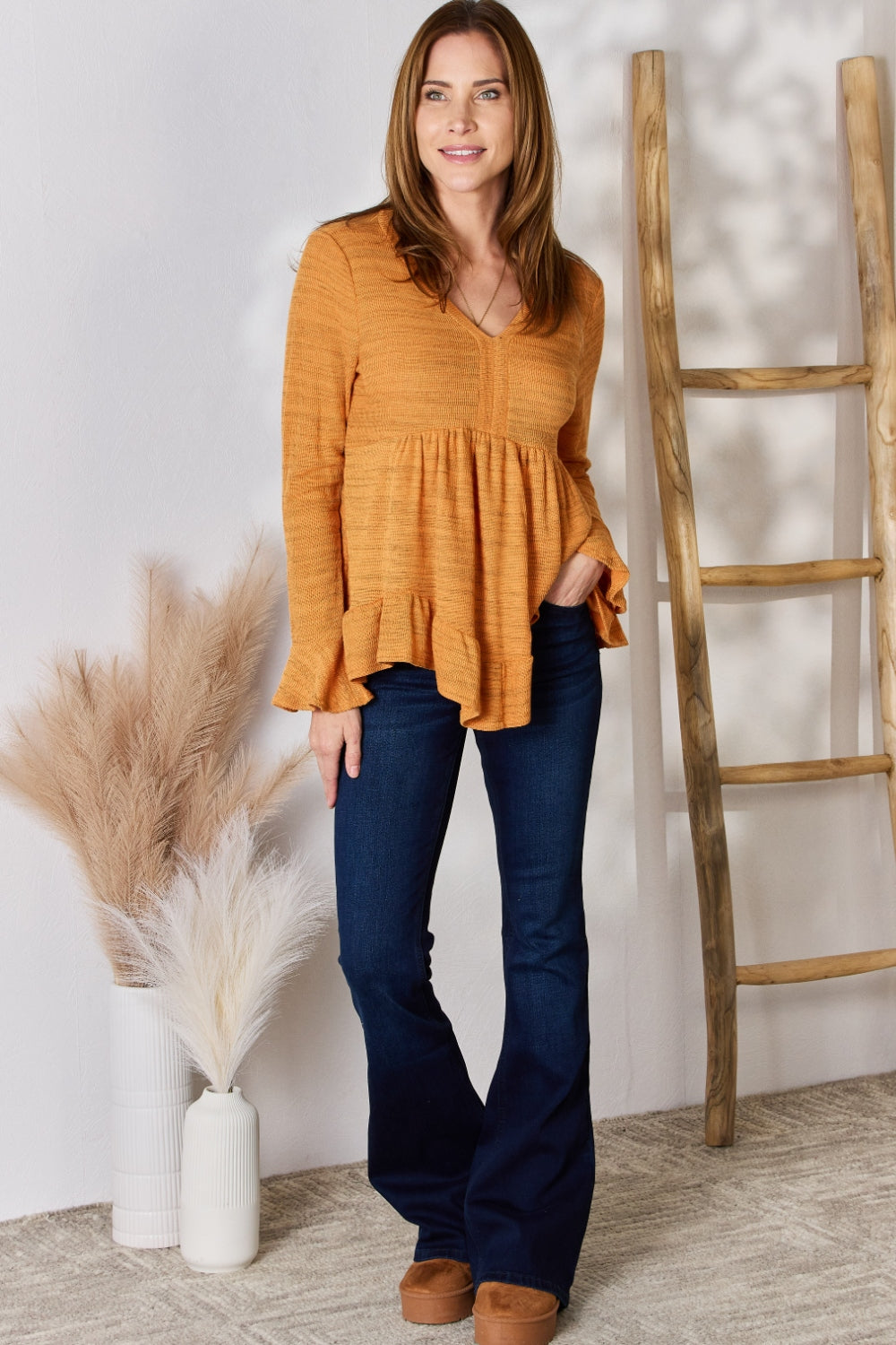 Hailey & Co Women's Full Size V-Neck Flounce Sleeve Blouse - Elegant & Versatile