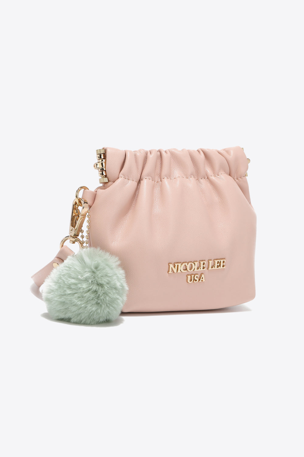 Nicole Lee USA Vegan Leather Two-Tone Pouch with Pompom Keychain