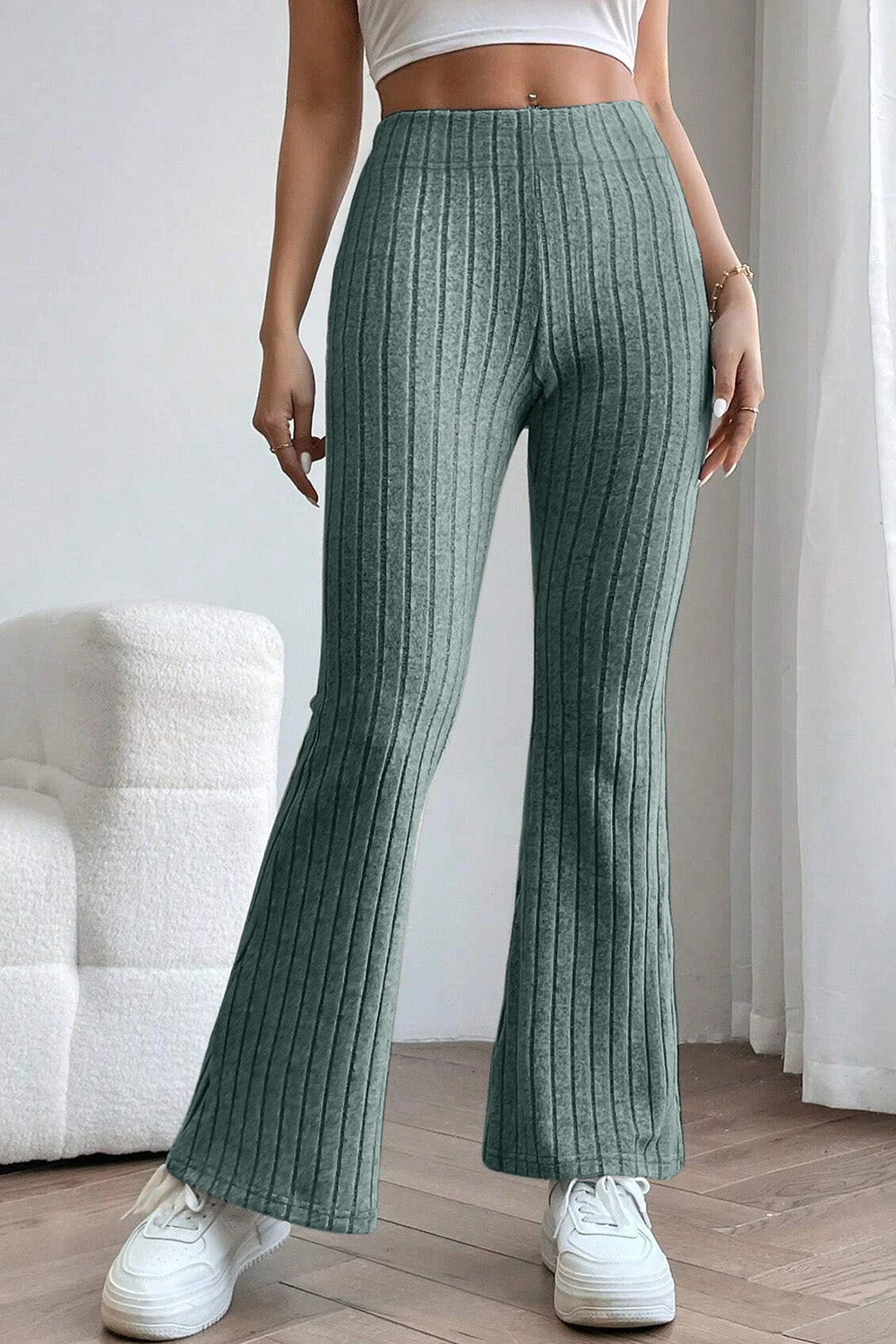 Basic Bae Full Size Ribbed High Waist Flare Pants - Trendy Comfort and Style