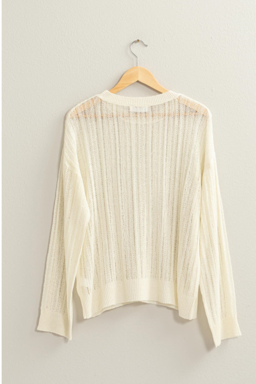 HYFVE Women's Openwork Knit Top with Ribbed Trim - Long Sleeve