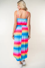 White Birch Ombre Striped Midi Cami Dress with High-Low Hem and Pockets