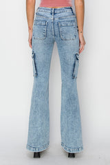 RISEN High Rise Cargo Flare Jeans - Vintage Flare with Modern Comfort