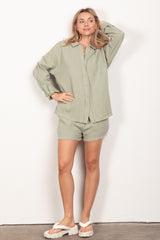 Classic Textured Button-Up Shirt and Shorts Set – Summer Fashion Essentials