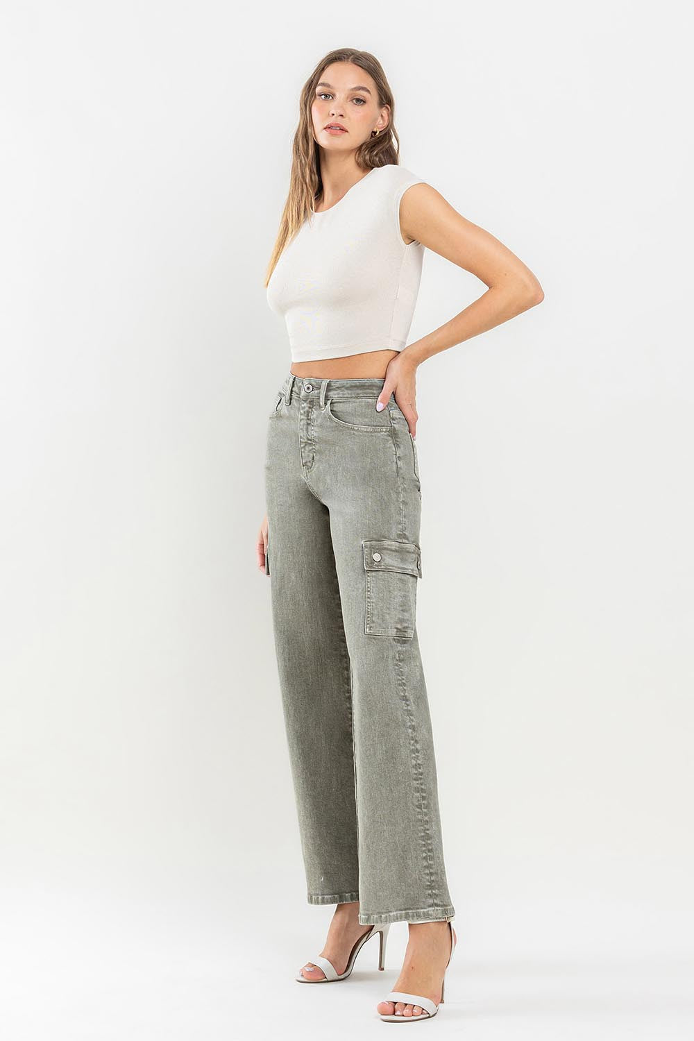 Vervet by Flying Monkey '90s Super High Rise Cargo Jeans - Vintage Style with Modern Comfort