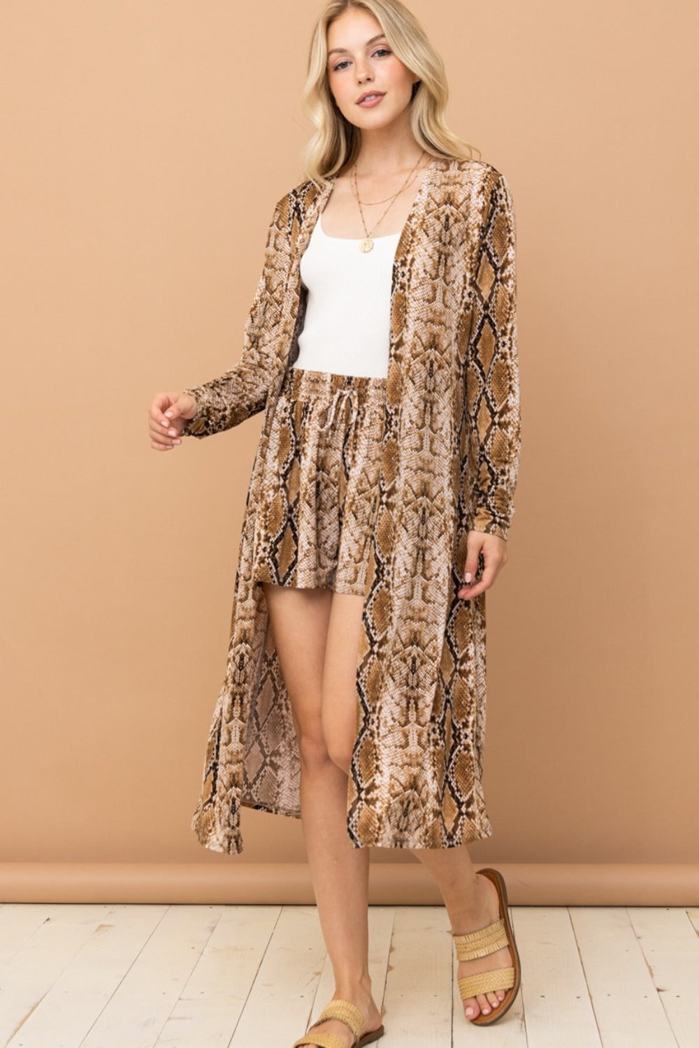 And The Why Women's Snake Print Kimono Longline Cardigan - Open Front, Lightweight & Stylish
