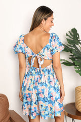 Elegant Floral Square Neck Puff Sleeve Mini Dress - Romantic & Feminine