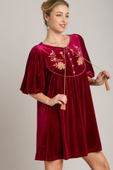 Umgee Velvet Mini Dress with Embroidered Half Sleeves and Tassels