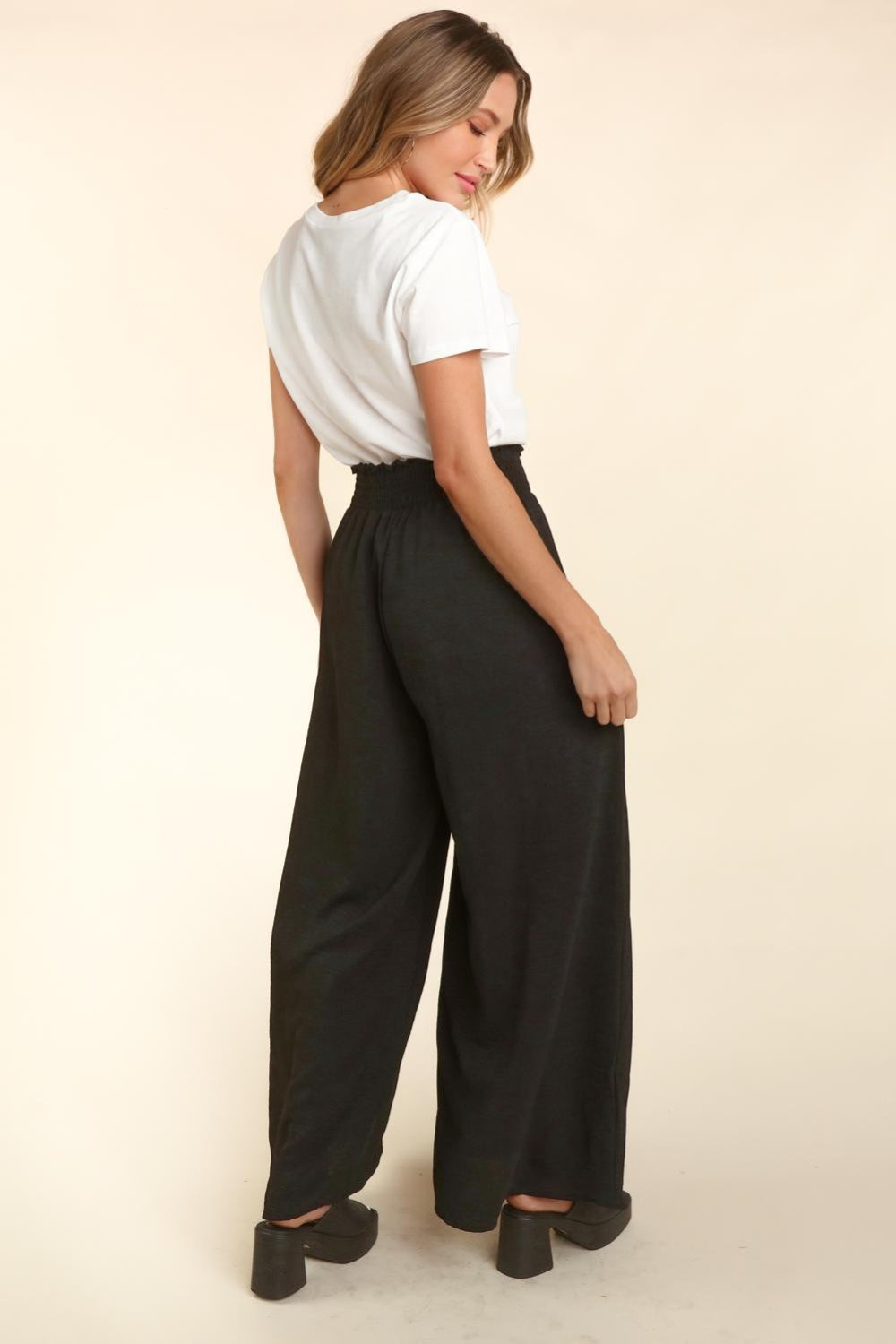 Women's Elastic Waist Wide Leg Pants with Pockets - Trendy & Comfortable Trousers