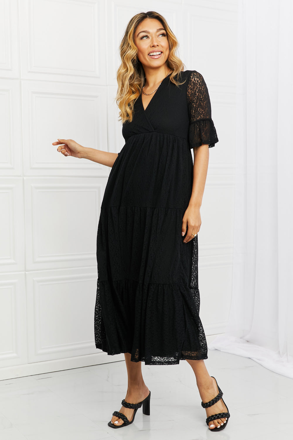 P & Rose Lovely Lace Full Size Tiered Midi Dress - Elevate Your Style