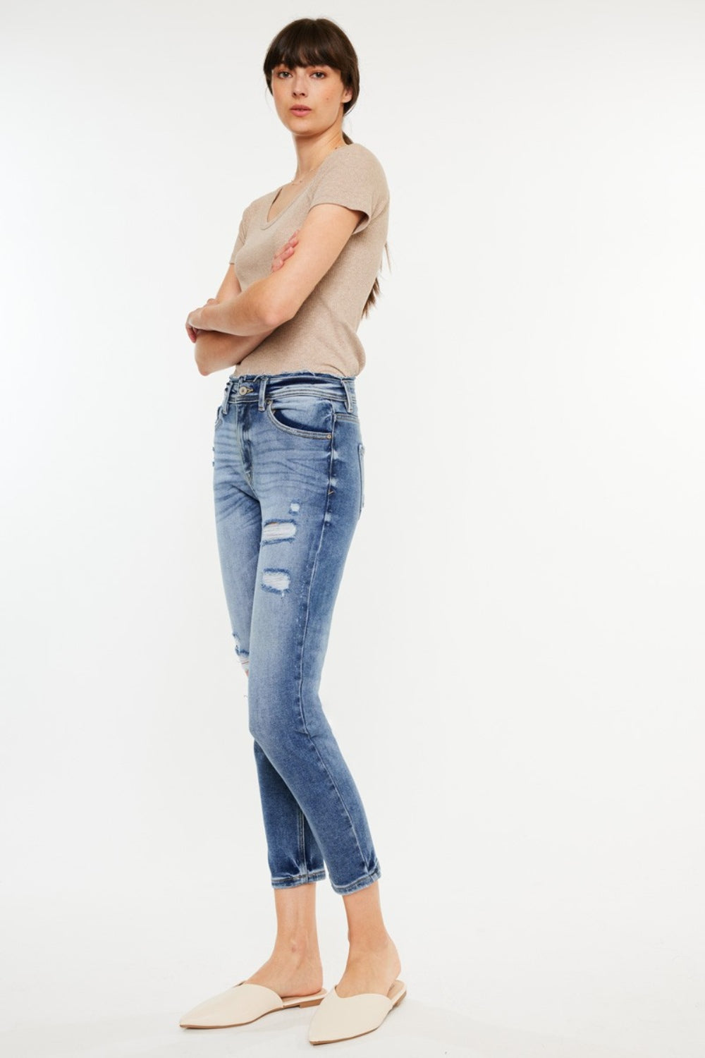 Kancan High Rise Distressed Mom Jeans - Trendy & Comfortable Denim