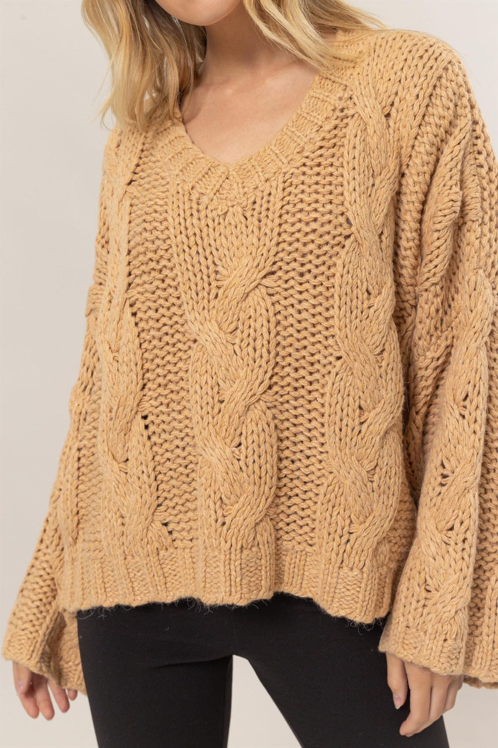 HYFVE Women's Cable Knit V-Neck Sweater - Classic & Versatile Wardrobe Staple
