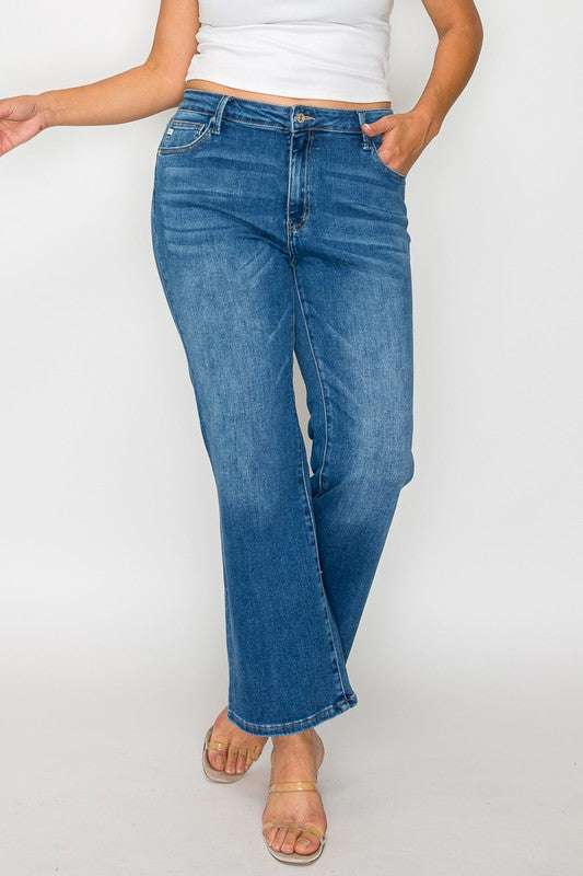 Model showcasing bytos Full Size Cat's Whiskers Mid Rise Ankle Jeans in a stylish and trendy blue wash.