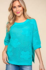 Elegant Floral Crochet Side Slit Knit Top - Lightweight & Chic