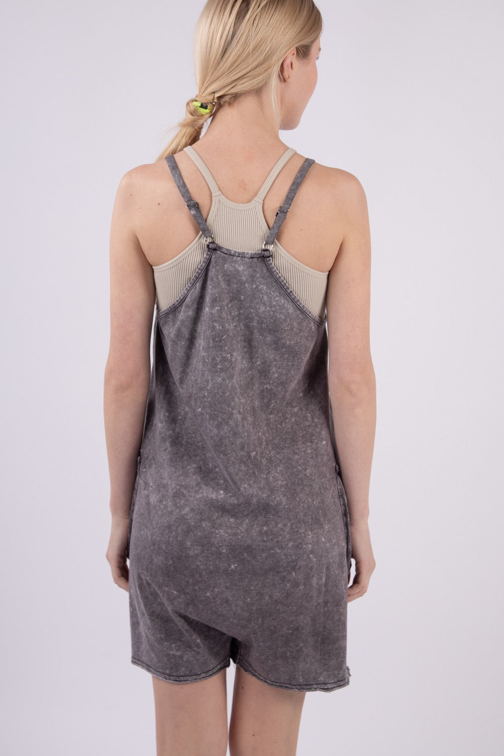 VERY J V-Neck Sleeveless Washed Romper - Versatile & Stylish Cotton Outfit