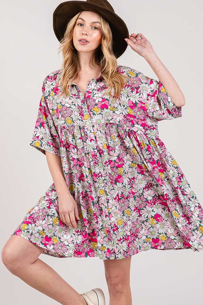Chic Floral Button Down Mini Shirt Dress - SAGE + FIG