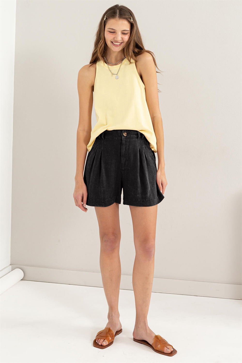 HYFVE Women's High Waist Pleated Linen Shorts - Trendy Summer Style