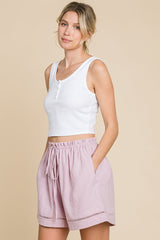 Cotton Bleu Women's High Waist Drawstring Shorts - Breathable Summer Fashion