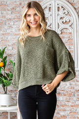 Veveret Women's Round Neck Roll-Up Sleeve Sweater - Cozy & Versatile