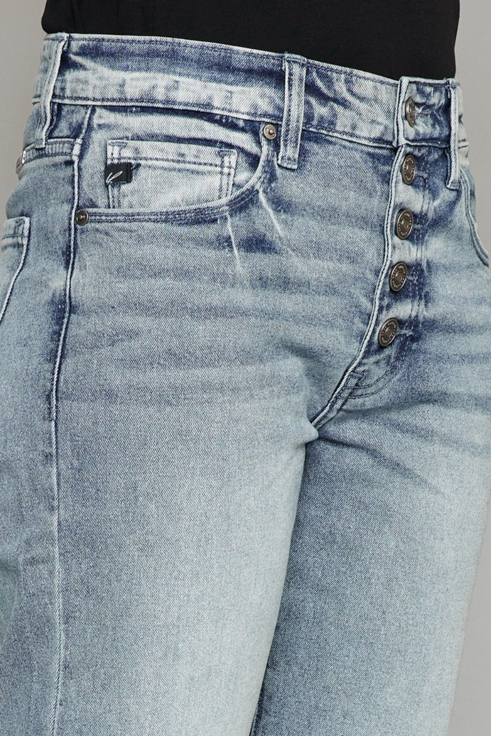 Kancan Women's High Waist Button Fly Jeans - Vintage Raw Hem Cropped Straight