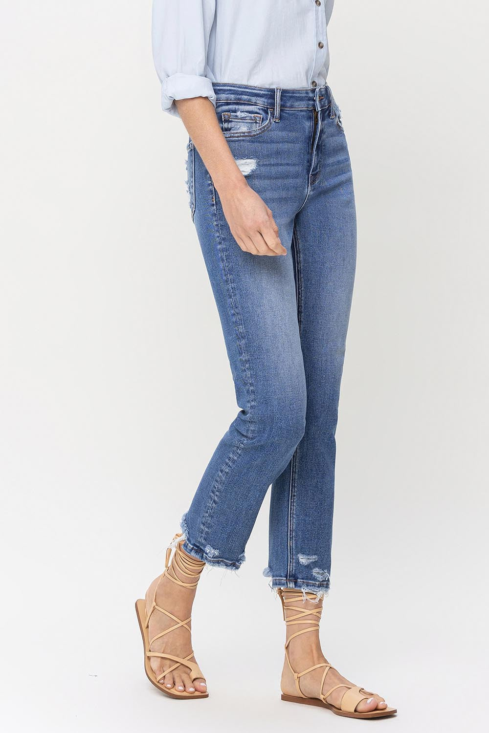Lovervet Women's High Rise Raw Hem Straight Jeans - Trendy and Versatile Denim