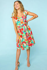 Haptics Floral Square Neck Short Sleeve Dress - Romantic & Elegant Women's Fashion