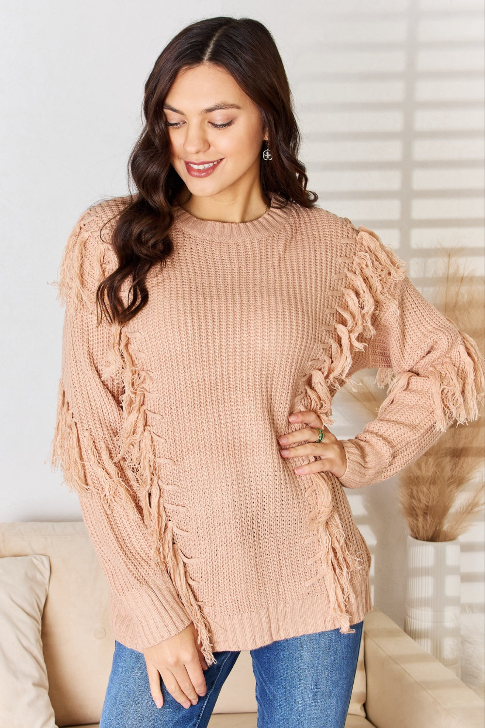 Bohemian Tassel Detail Long Sleeve Sweater - And The Why