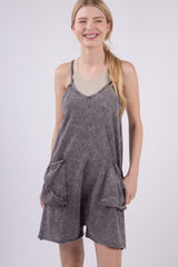 VERY J V-Neck Sleeveless Washed Romper - Versatile & Stylish Cotton Outfit