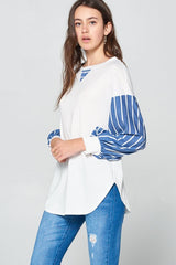 Super Lady French Terry Striped Long Sleeve Top - Chic Comfort for Every Season