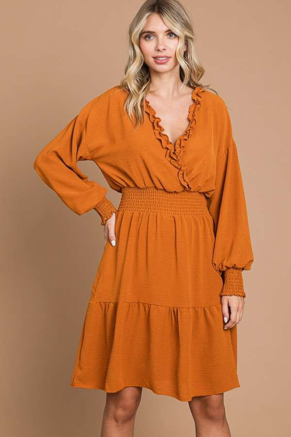 Culture Code Frill Smocked Lantern Sleeve Mini Dress - Chic & Enchanting Look