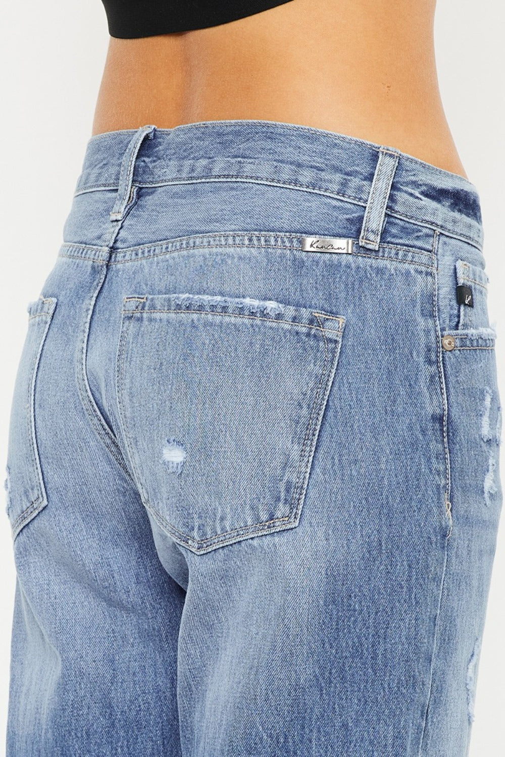 Kancan Women's Trendy Mid Rise Distressed Straight Leg Jeans - Versatile Denim Fashion
