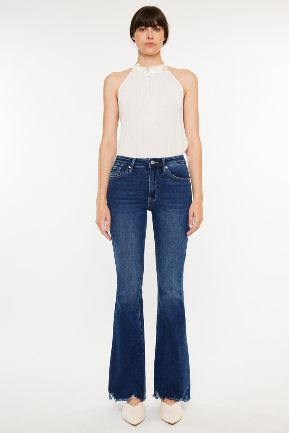 Kancan Cat's Whiskers Raw Hem Flare Jeans - Stylish Flare Denim with Edgy Raw Hem
