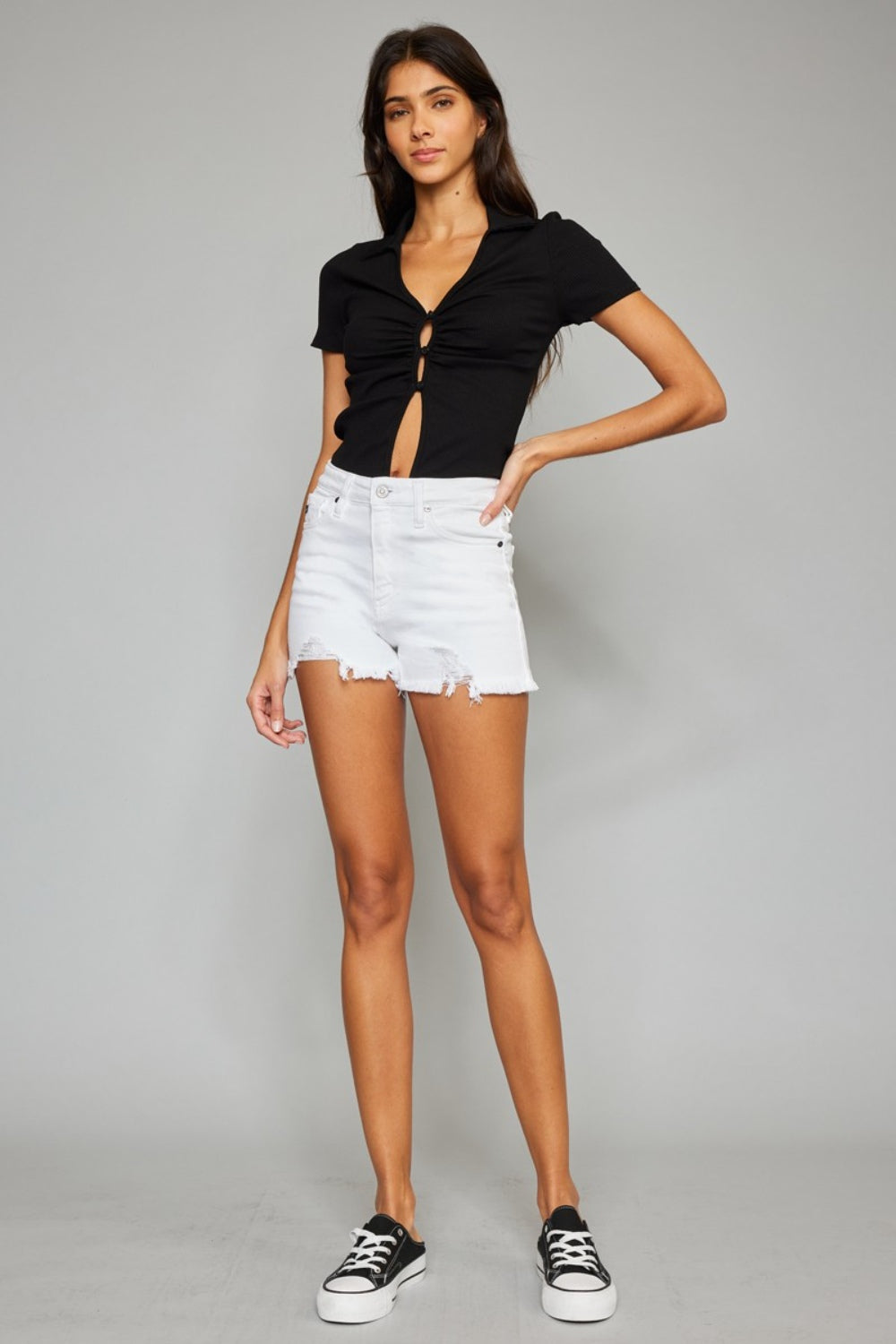 Kancan Full Size High Rise Frayed Hem Denim Shorts - Trendy Summer Wardrobe Essential