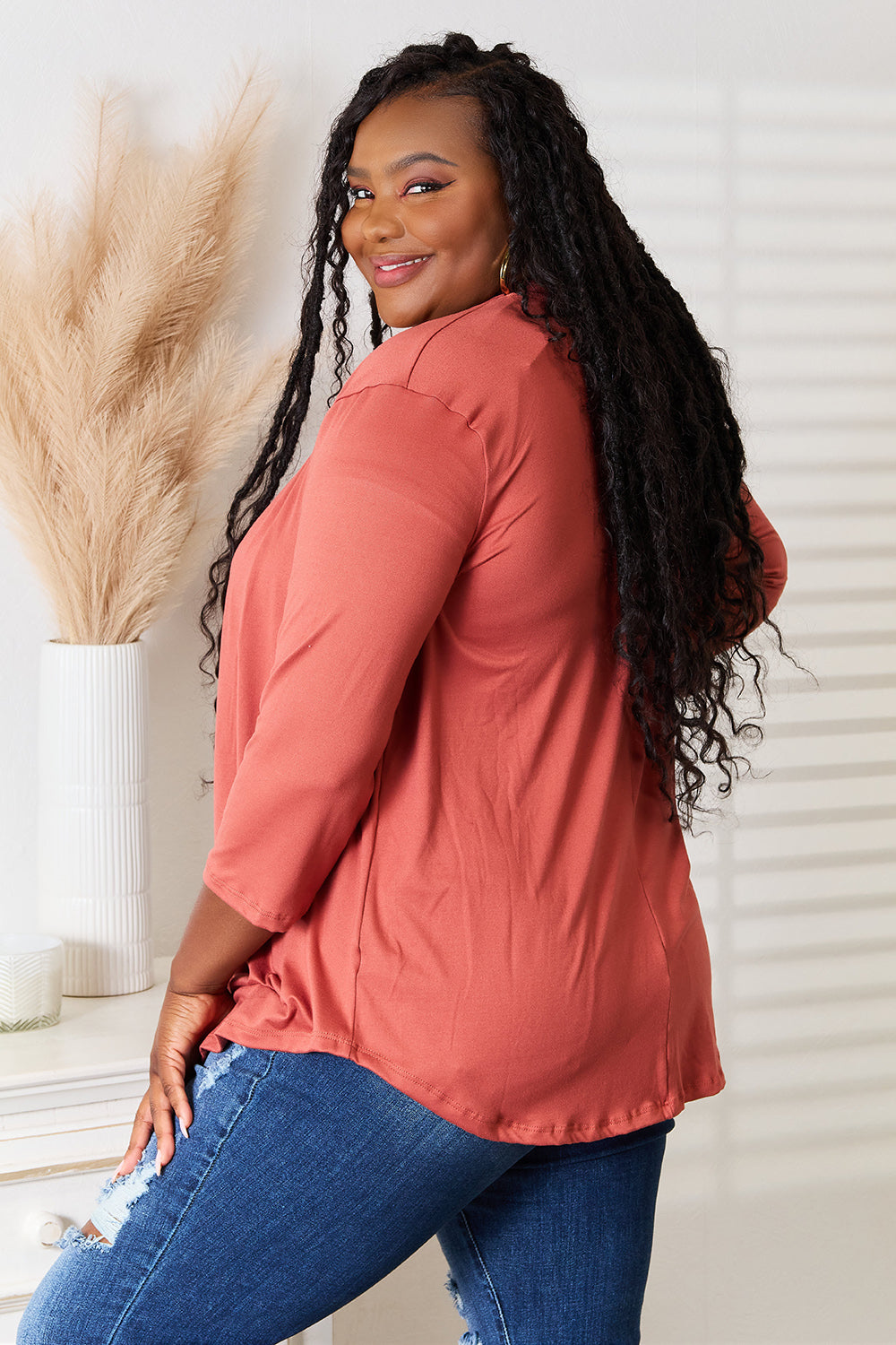 Culture Code Elegant Open Front Cardigan with Draped 3/4 Sleeves