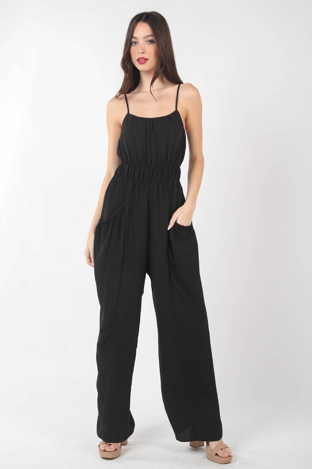 Chic Pintuck Detail Woven Sleeveless Jumpsuit - Versatile Fashion by VERY J