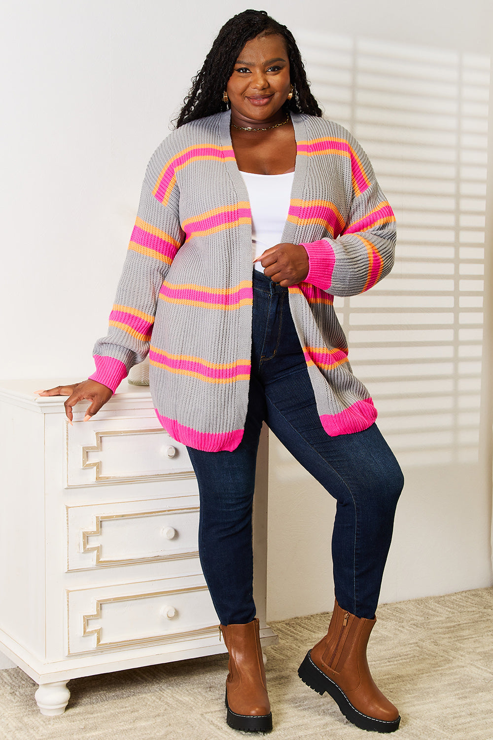 Chic Ribbed Long Sleeve Cardigan for Women - Cozy & Versatile