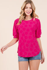 Elegant BOMBOM Textured Floral Pattern Top - Versatile Women's Fashion