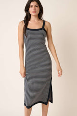 Mittoshop Women's Contrast Striped Midi Cami Dress - Chic and Versatile