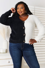 Chic Contrast Button-Front V-Neck Cardigan for Effortless Style