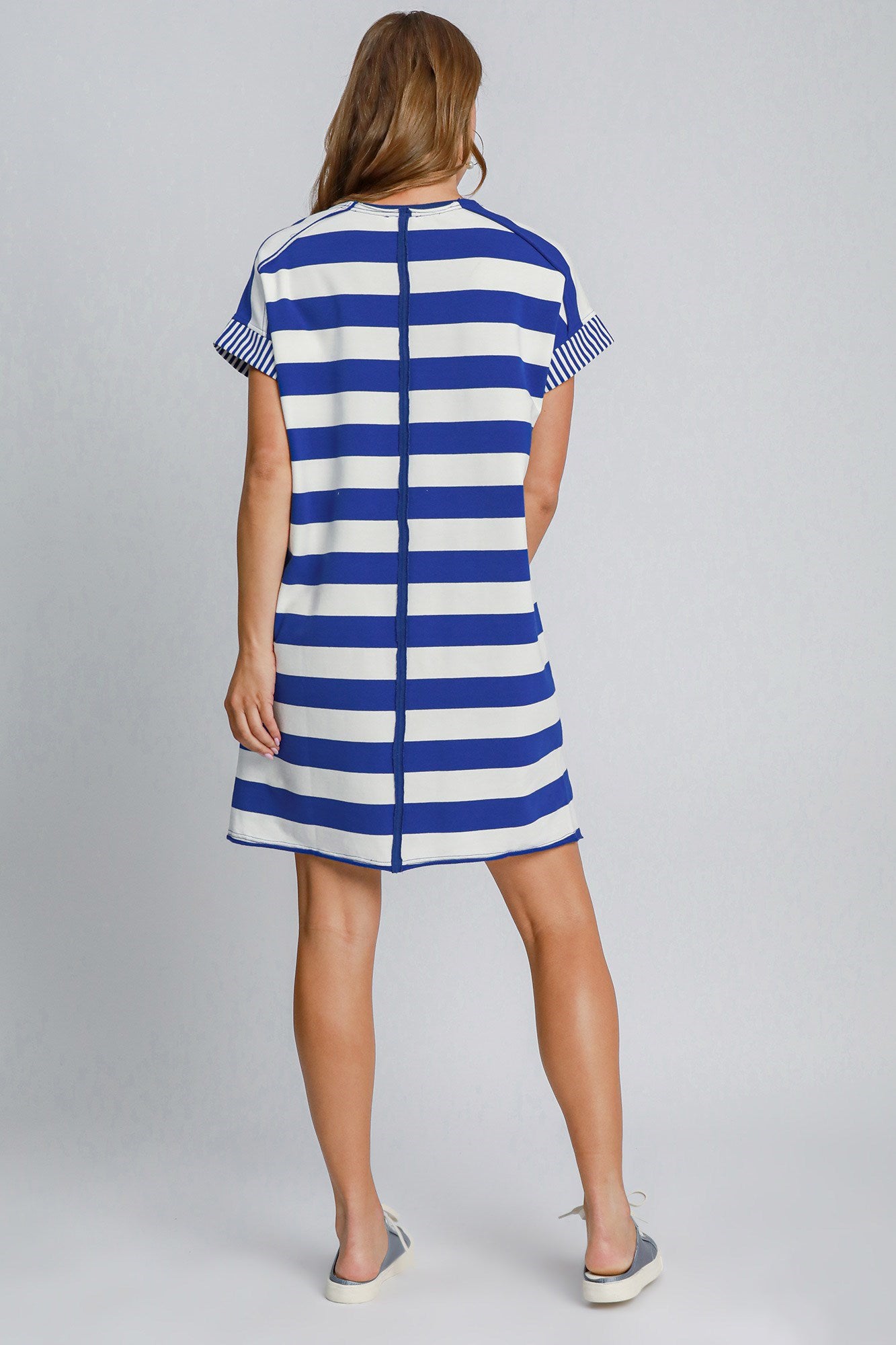 Umgee Peace Applique Striped Short Sleeve Mini Dress - Chic Casual Wear