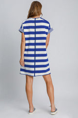 Umgee Peace Applique Striped Short Sleeve Mini Dress - Chic Casual Wear