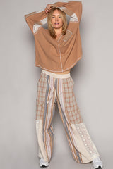 POL Elegant V-Neck Lace Balloon Sleeve Blouse with Exposed Seams